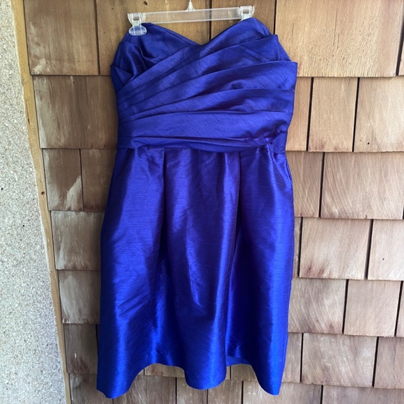 Alfred Sung Electric Blue Satin Strapless Formal Gown Dress Front Pleats Size 20 - Picture 3 of 16
